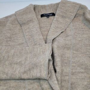 Evan Picone Woman Tan 1-Button 100% Wool Ruffle Trim Cardigan Sweater Jacket 1X